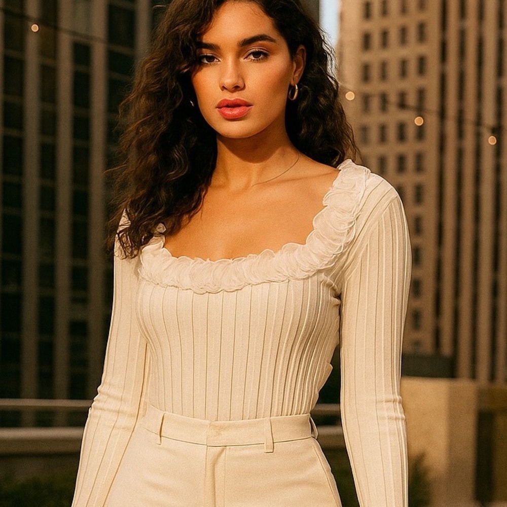 Grace Elements Ivory Ribbed Scoop Neck Sweater